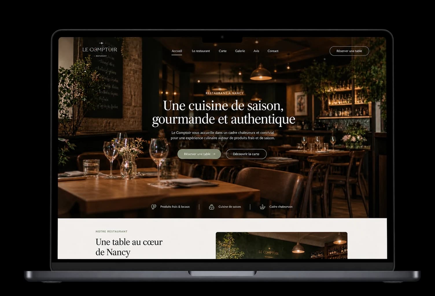 Exemple de site internet pour restaurant créé par Nooki