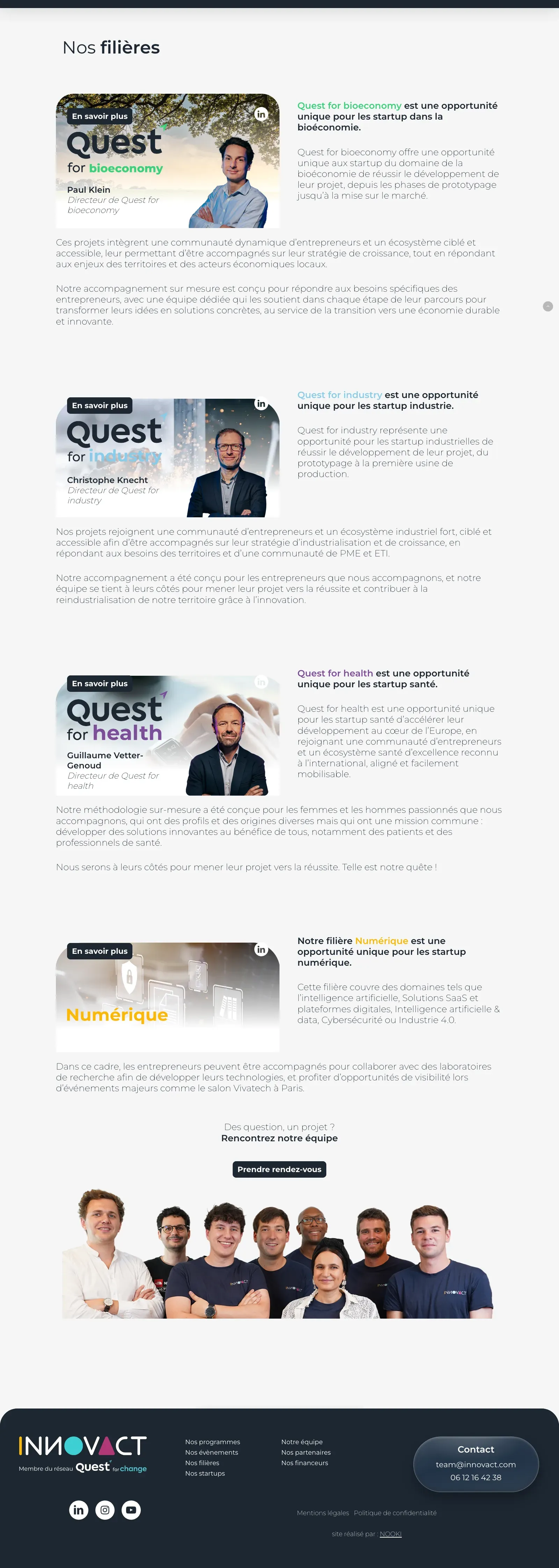 Page « Nos filières » du site — bioéconomie, industrie, santé, numérique