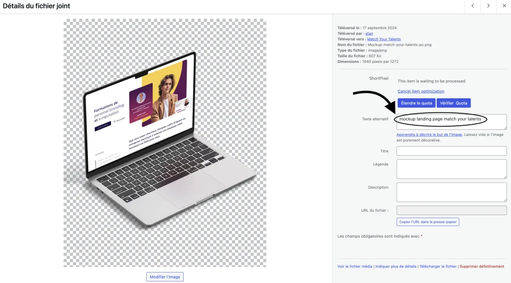 exemple de balise alt sur une image d'un site wordpress