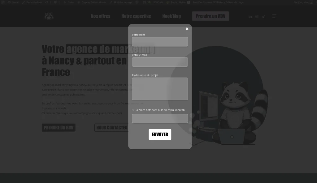 créer une popup avec un formulaire intégré sur Wordpress gratuitement avec les plugins contact form 7 et popupmaker